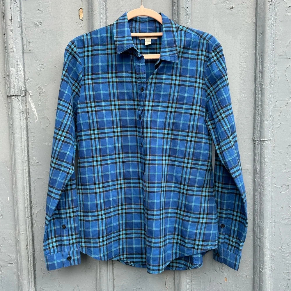 Burberry Blue Plaid  Check Button Down Shirt, size Small